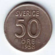 Монета 50 эре. 1958 год, Швеция. Монета 50 эре. 1958 год, Швеция.