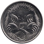 Монета 5 центов. 2024 год, Австралия. Ехидна. Монета 5 центов. 2024 год, Австралия. Ехидна.