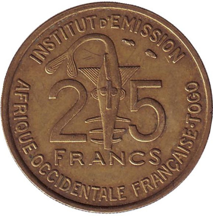 Монета 25 франков. 1957 год, Того (Французская Западная Африка). Газель.