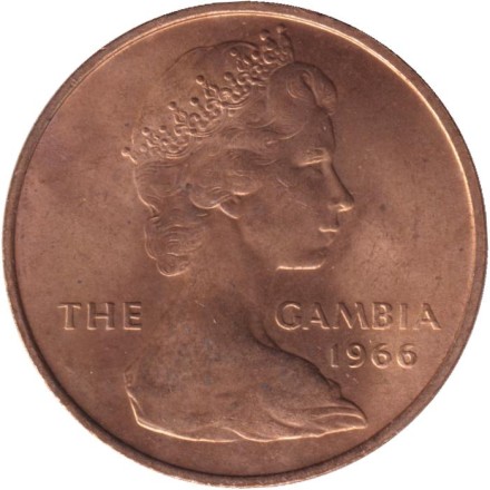 Монета 1 пенни. 1966 год, Гамбия.