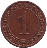 Монета 1 рейхспфенниг. 1935 год (A), Веймарская республика. Монета 1 рейхспфенниг. 1935 год (A), Веймарская республика.