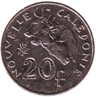 Быки. Монета 20 франков. 2005 год, Новая Каледония.
