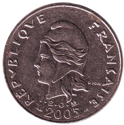 Монета 20 франков. 2005 год, Новая Каледония. Быки. Монета 20 франков. 2005 год, Новая Каледония. Быки.