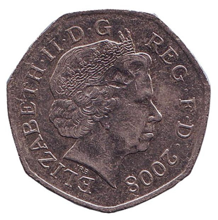 Монета 50 пенсов. 2008 год, Великобритания. Новый тип.