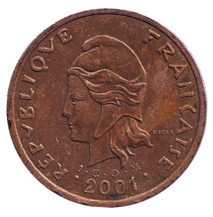 Монета 100 франков. 2001 год, Новая Каледония. Хижина островитян.