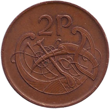 Монета 2 пенса. 1988 год, Ирландия. (Немагнитная) Птица. Ирландская арфа.
