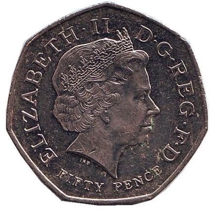 Монета 50 пенсов. 2011 год, Великобритания. 50 лет со дня основания Всемирного фонда дикой природы (WWF).