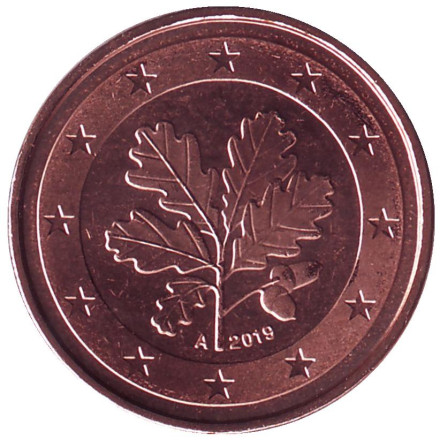 Монета 2 цента. 2019 год (A), Германия.