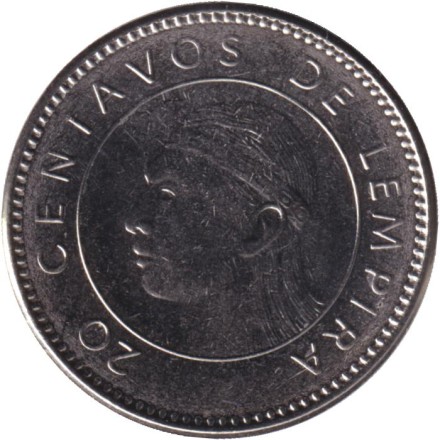 Монета 20 сентаво. 2019 год, Гондурас.