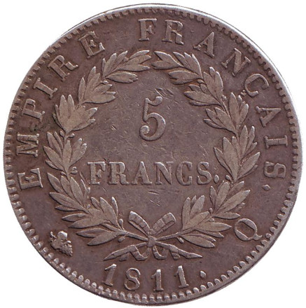 Монета 5 франков. 1811 год, Франция. Император Наполеон I.