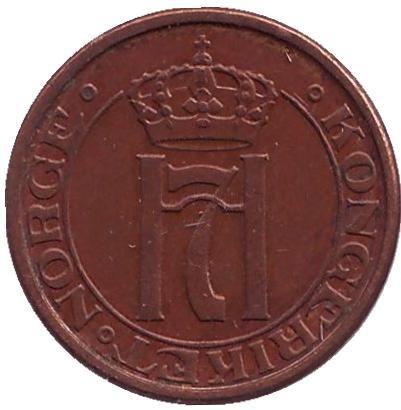 Монета 1 эре. 1952 год, Норвегия. (Старый тип). Монета 1 эре. 1952 год, Норвегия. (Старый тип).