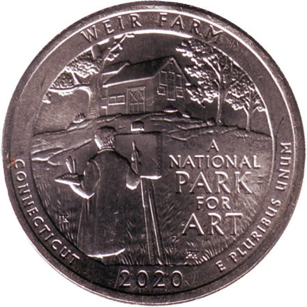 Монета 25 центов (Р). 2020 год, США. Ферма Дж. А. Вейра, Коннектикут. Парк № 52.