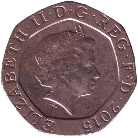 Монета 20 пенсов. 2015 год, Великобритания. (Старый тип). Монета 20 пенсов. 2015 год, Великобритания. (Старый тип).