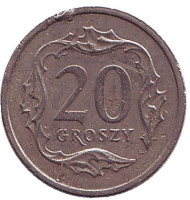 Монета 20 грошей. 2004 год, Польша. Монета 20 грошей. 2004 год, Польша.