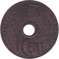 Монета 1 сантим. 1940 год, Французский Индокитай. (Тип I). Монета 1 сантим. 1940 год, Французский Индокитай. (Тип I).