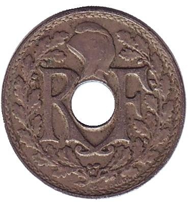 Монета 5 сантимов. 1921 год, Франция.