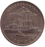 Монета 5 марок. 1988 год, ГДР. 30 лет порту города Росток. Монета 5 марок. 1988 год, ГДР. 30 лет порту города Росток.
