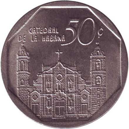 Монета 50 сентаво. 2017 год, Куба. Кафедральный собор Гаваны.