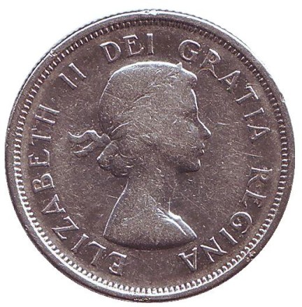 Монета 25 центов. 1959 год, Канада. Канадский олень (Карибу). Монета 25 центов. 1959 год, Канада. Канадский олень (Карибу).