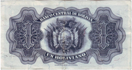 Банкнота 1 боливиано. 1928 год, Боливия. Номер 128а(9). Симон Боливар.
