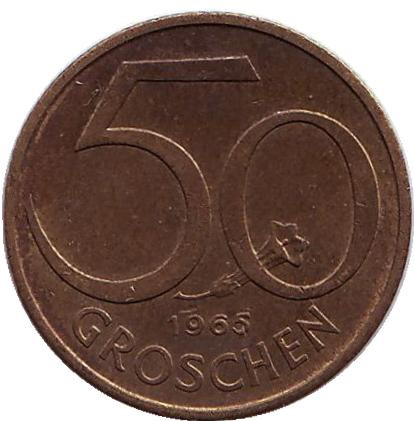 Монета 50 грошей. 1965 год, Австрия.
