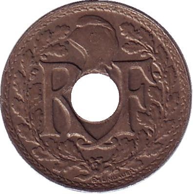 Монета 5 сантимов. 1927 год, Франция. Монета 5 сантимов. 1927 год, Франция.