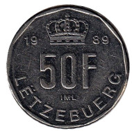 Монета 50 франков. 1989 год, Люксембург. (Новый тип) Монета 50 франков. 1989 год, Люксембург. (Новый тип)