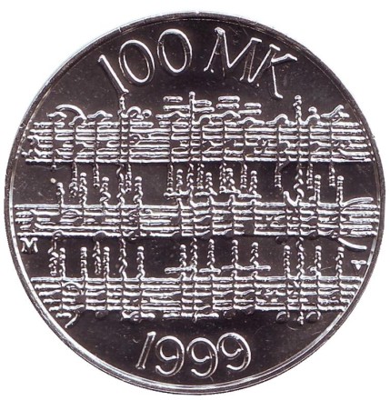 Монета 100 марок. 1999 год, Финляндия. Ян Сибелиус.