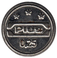 Plus 0.25. Жетон на сдачу стеклотары. 2003-2004 гг., Германия. Plus 0.25. Жетон на сдачу стеклотары. 2003-2004 гг., Германия.