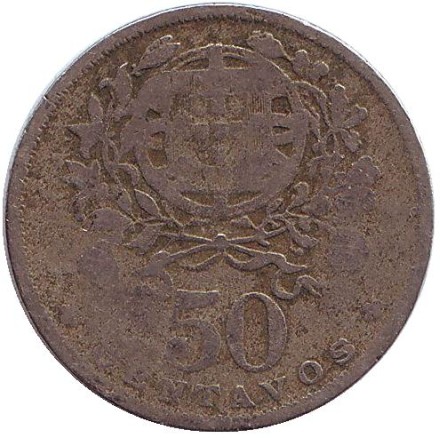 Монета 50 сентаво. 1927 год, Португалия. Монета 50 сентаво. 1927 год, Португалия.