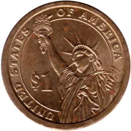15-й президент США. Джеймс Бьюкенен. Монетный двор P. 1 доллар, 2010 год, США.