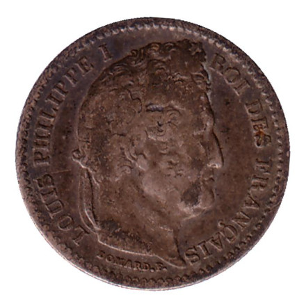 Монета 25 сантимов. 1847 год (А), Франция. Луи-Филипп I.