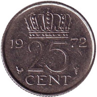 Монета 25 центов. 1972 год, Нидерланды.