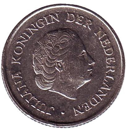 Монета 25 центов. 1972 год, Нидерланды.