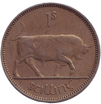 Монета 1 шиллинг. 1951 год, Ирландия. Бык.