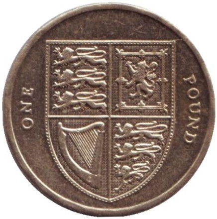 Монета 1 фунт. 2008 год, Великобритания. Королевский Щит.