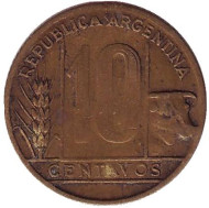 Монета 10 сентаво. 1949 год, Аргентина.