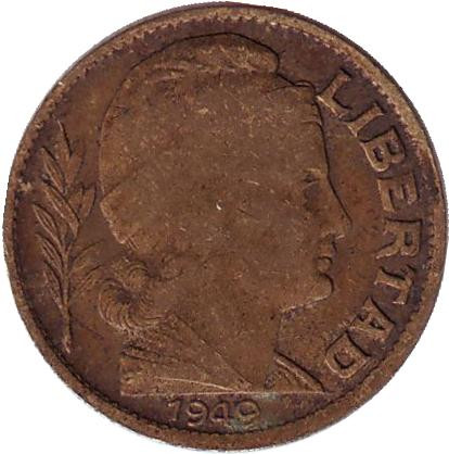 Монета 10 сентаво. 1949 год, Аргентина.