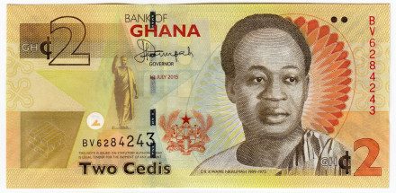 Банкнота 2 седи. 2015 год, Гана.