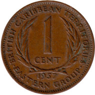 Монета 1 цент. 1957 год, Восточно-Карибские государства.