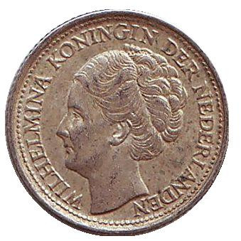 Монета 10 центов. 1943 год, Нидерланды. (серебро)