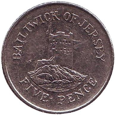 Монета 5 пенсов, 2003 год, Джерси. Башня Сеймура в Гровилле.