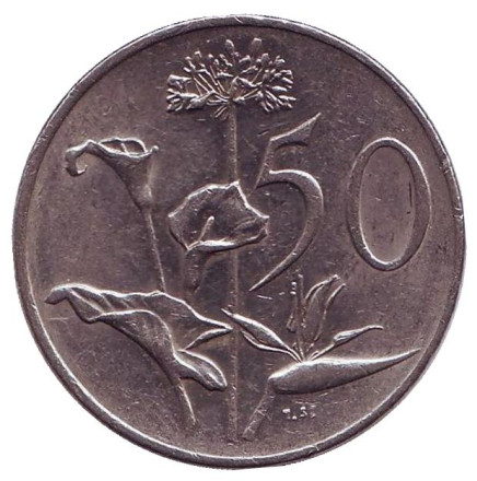 Монета 50 центов. 1984 год, ЮАР. Цветы.