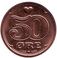 Монета 50 эре. 2016 год, Дания. Монета 50 эре. 2016 год, Дания.