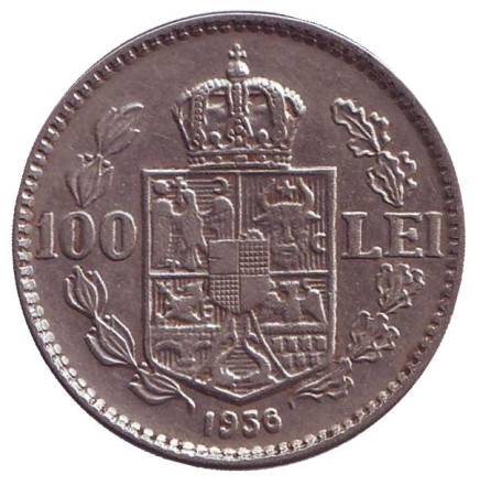 Монета 100 лей. 1936 год, Румыния.