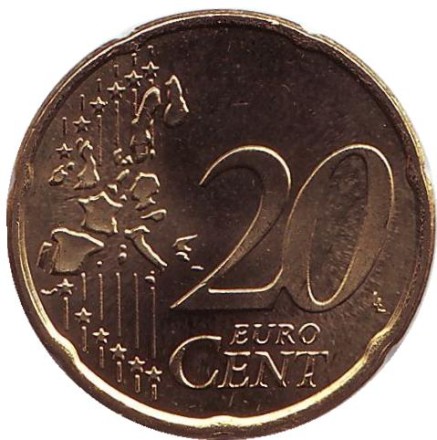 Монета 20 центов. 2002 год, Греция. (Отметка монетного двора: "E") Монета 20 центов. 2002 год, Греция. (Отметка монетного двора: "E")