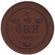 Монета 5 эре. 1900 год, Швеция. Монета 5 эре. 1900 год, Швеция.