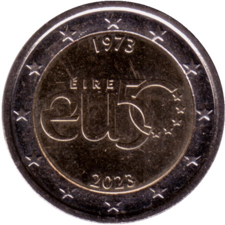 Монета 2 евро. 2023 год, Ирландия. 50 лет членству Ирландии в ЕС.