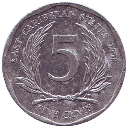 Монета 5 центов. 2008 год, Восточно-Карибские государства.