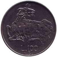 Козёл. Монета 100 лир. 1974 год, Сан-Марино.